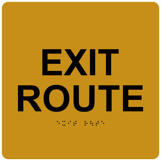 Gold 6-Inch Square ADA Braille EXIT ROUTE Sign RRE-660_Black_on_Gold