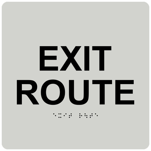 Pearl Gray 6-Inch Square ADA Braille EXIT ROUTE Sign RRE-660_Black_on_PearlGray