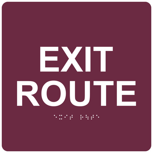 Burgundy 6-Inch Square ADA Braille EXIT ROUTE Sign RRE-660_White_on_Burgundy