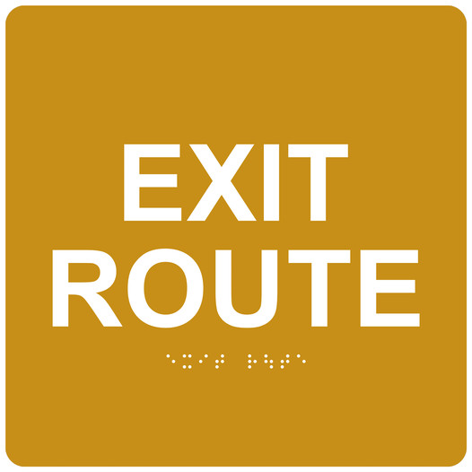 Gold 6-Inch Square ADA Braille EXIT ROUTE Sign RRE-660_White_on_Gold