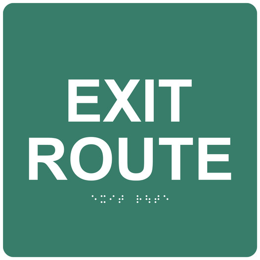 Pine Green 6-Inch Square ADA Braille EXIT ROUTE Sign RRE-660_White_on_PineGreen