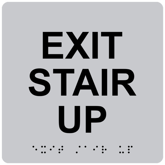 Silver 6-Inch Square ADA Braille EXIT STAIR UP Sign RRE-665_Black_on_Silver