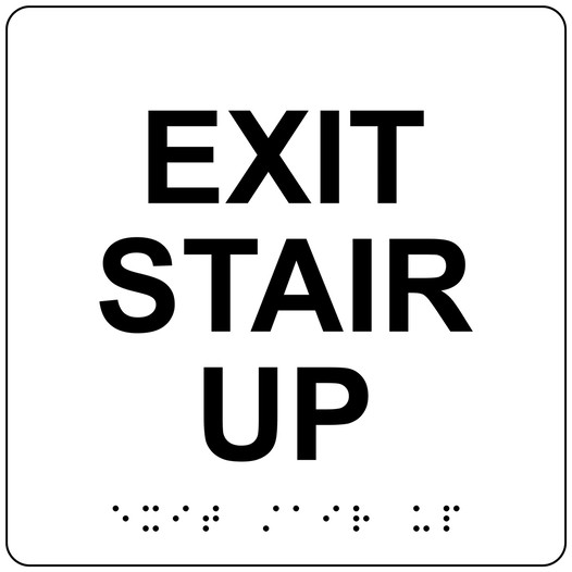 White 6-Inch Square ADA Braille EXIT STAIR UP Sign RRE-665_Black_on_White