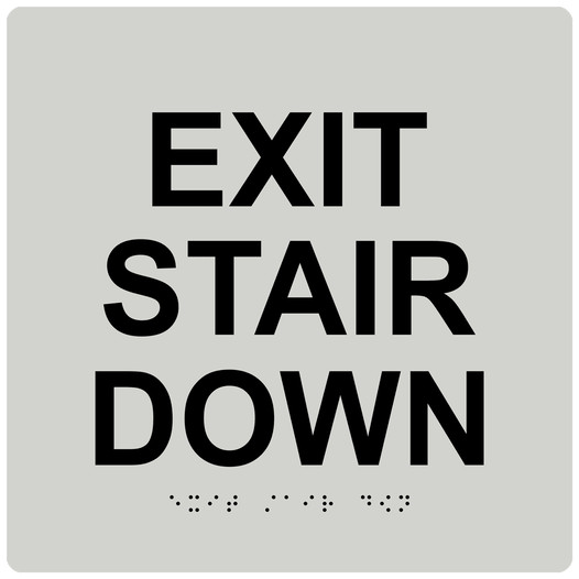 Pearl Gray 9-Inch Square ADA Braille EXIT STAIR DOWN Sign RRE-670-99_Black_on_PearlGray