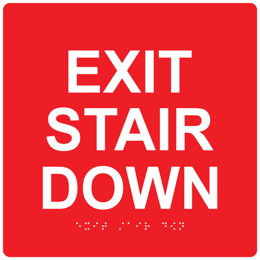 Red 9-Inch Square ADA Braille EXIT STAIR DOWN Sign RRE-670-99_White_on_Red