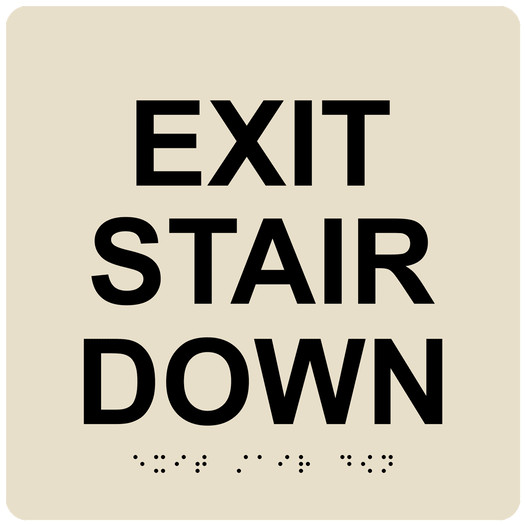 Almond 6-Inch Square ADA Braille EXIT STAIR DOWN Sign RRE-670_Black_on_Almond