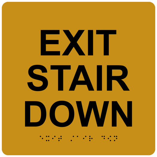 Gold 6-Inch Square ADA Braille EXIT STAIR DOWN Sign RRE-670_Black_on_Gold