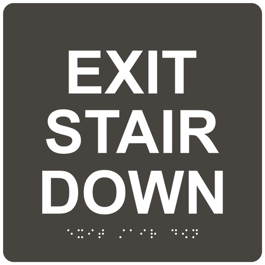 Charcoal Gray 6-Inch Square ADA Braille EXIT STAIR DOWN Sign RRE-670_White_on_CharcoalGray