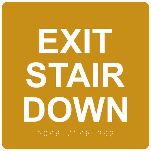 Gold 6-Inch Square ADA Braille EXIT STAIR DOWN Sign RRE-670_White_on_Gold