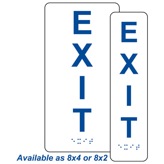 White ADA Braille Exit Sign with Tactile Text - RSME-19471_Blue_on_White