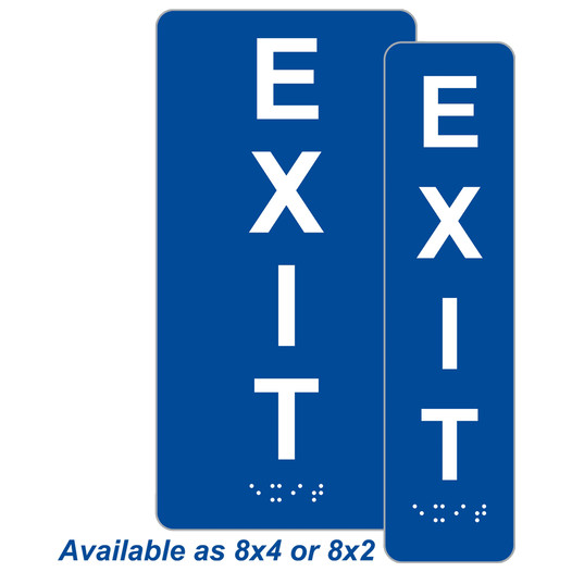 Blue ADA Braille Exit Sign with Tactile Text - RSME-19471_White_on_Blue