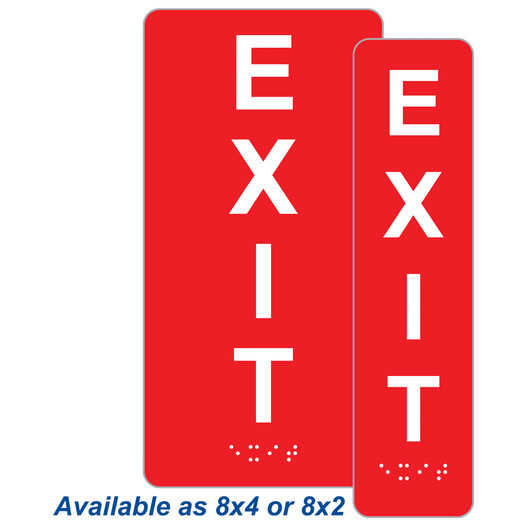 Red ADA Braille Exit Sign with Tactile Text - RSME-19471_White_on_Red