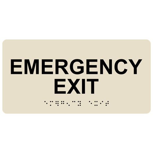 Almond ADA Braille Emergency Exit Sign with Tactile Text - RSME-28041_Black_on_Almond