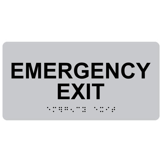 Silver ADA Braille Emergency Exit Sign with Tactile Text - RSME-28041_Black_on_Silver