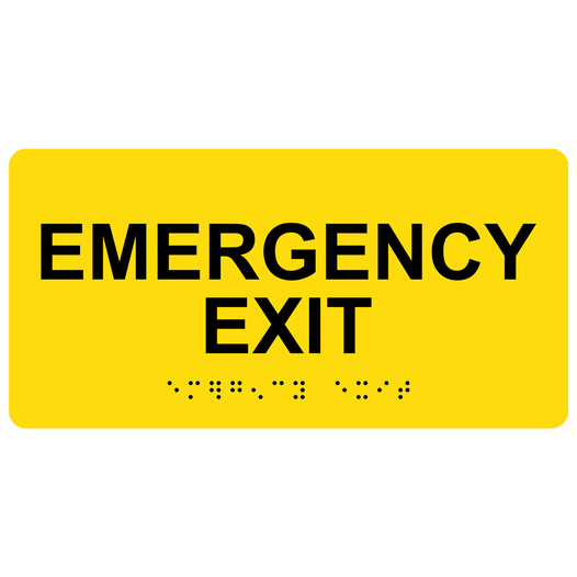 Yellow ADA Braille Emergency Exit Sign with Tactile Text - RSME-28041_Black_on_Yellow