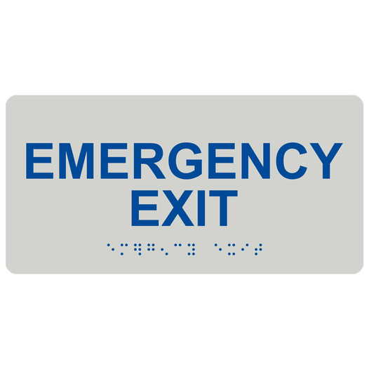 Pearl Gray ADA Braille Emergency Exit Sign with Tactile Text - RSME-28041_Blue_on_PearlGray
