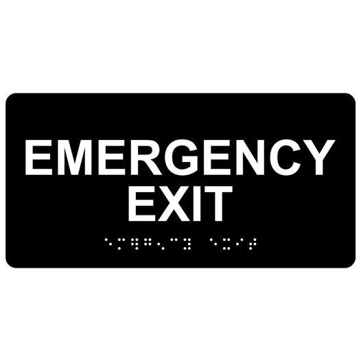 Black ADA Braille Emergency Exit Sign with Tactile Text - RSME-28041_White_on_Black