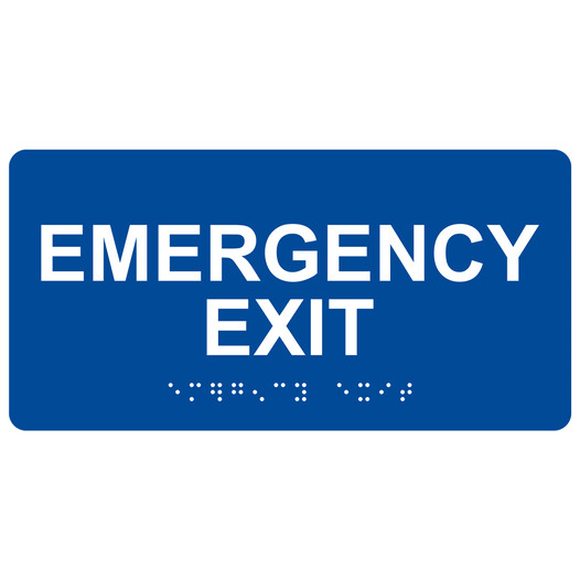 Blue ADA Braille Emergency Exit Sign with Tactile Text - RSME-28041_White_on_Blue