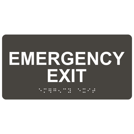 Charcoal Gray ADA Braille Emergency Exit Sign with Tactile Text - RSME-28041_White_on_CharcoalGray