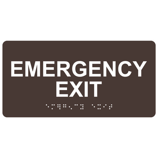 Dark Brown ADA Braille Emergency Exit Sign with Tactile Text - RSME-28041_White_on_DarkBrown