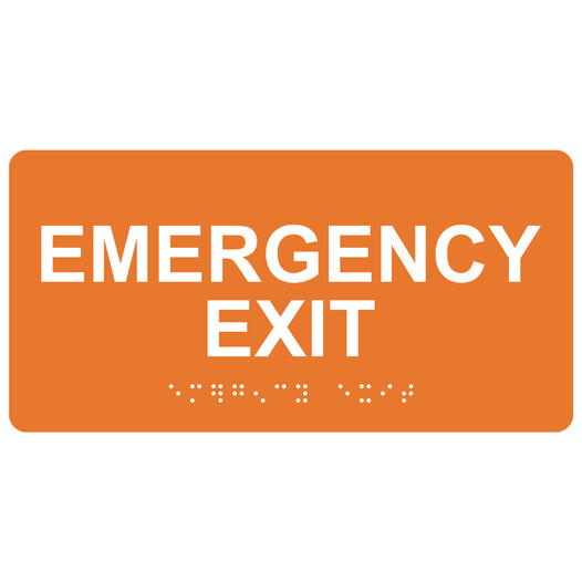 Orange ADA Braille Emergency Exit Sign with Tactile Text - RSME-28041_White_on_Orange