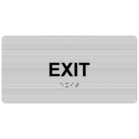 Brushed Silver ADA Braille Exit Sign with Tactile Text - RSME-335_Black_on_BrushedSilver