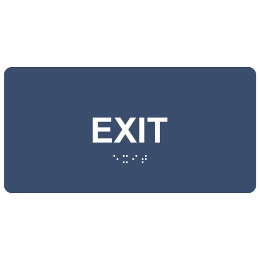 Navy ADA Braille Exit Sign with White Tactile Text
