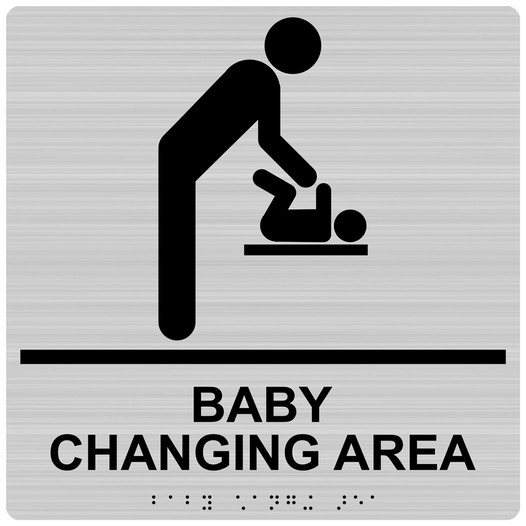 Square Brushed Silver ADA Braille BABY CHANGING AREA Sign RRE-175-99_Black_on_BrushedSilver