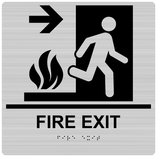 Square Brushed Silver ADA Braille FIRE EXIT Right Sign RRE-245-99_Black_on_BrushedSilver