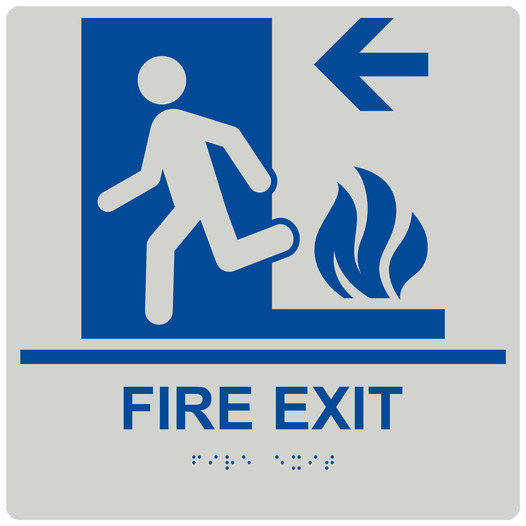 Square Pearl Gray ADA Braille FIRE EXIT Left Sign - RRE-250-99_Blue_on_PearlGray