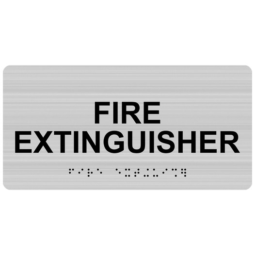 Brushed Silver ADA Braille Fire Extinguisher Sign with Tactile Text - RSME-345_Black_on_BrushedSilver