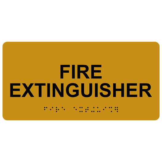 Gold ADA Braille Fire Extinguisher Sign with Tactile Text - RSME-345_Black_on_Gold