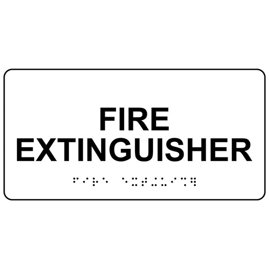 White ADA Braille Fire Extinguisher Sign with Tactile Text - RSME-345_Black_on_White