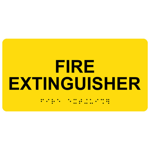 Yellow ADA Braille Fire Extinguisher Sign with Tactile Text - RSME-345_Black_on_Yellow