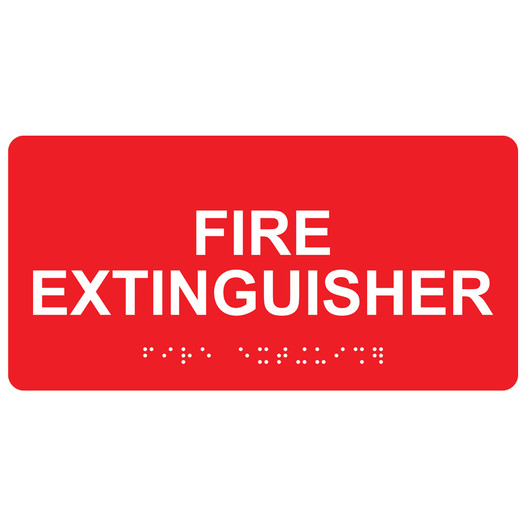Red ADA Braille Fire Extinguisher Sign with Tactile Text - RSME-345_White_on_Red
