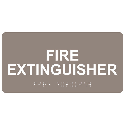 Taupe ADA Braille Fire Extinguisher Sign with White Tactile Text