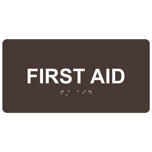 Dark Brown ADA Braille First Aid Sign with Tactile Text - RSME-350_White_on_DarkBrown