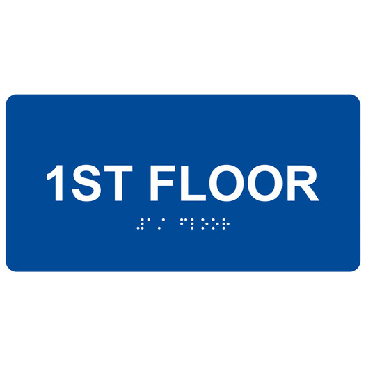Blue ADA Braille Custom Floor Number Sign with Tactile Text - RSME-250_White_on_Blue