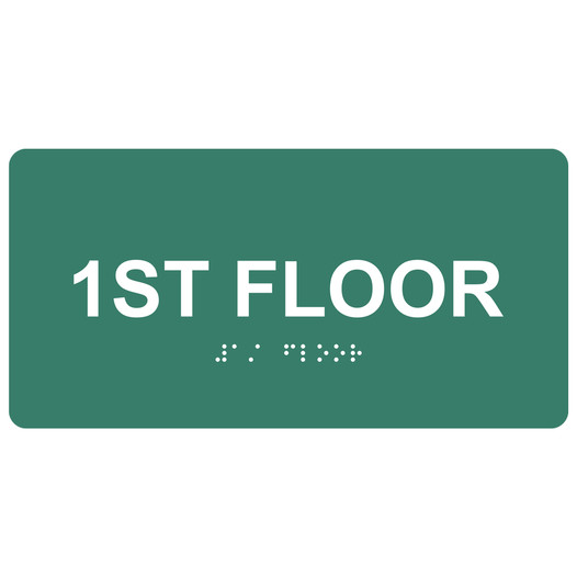 Pine Green ADA Braille Custom Floor Number Sign with Tactile Text - RSME-250_White_on_PineGreen