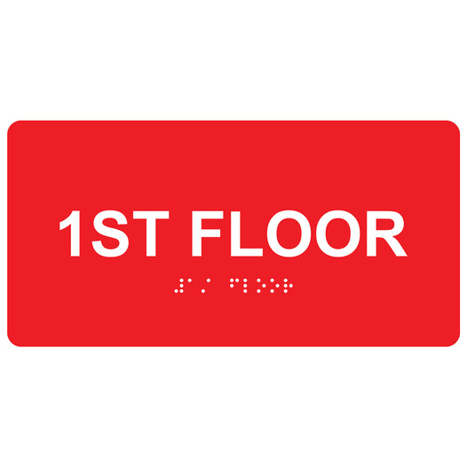 Red ADA Braille Custom Floor Number Sign with Tactile Text - RSME-250_White_on_Red