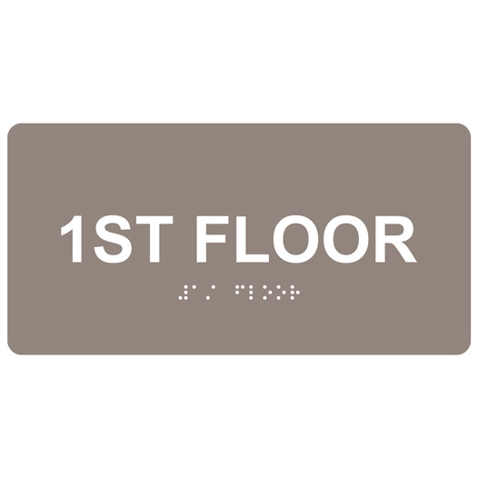 Taupe ADA Braille Custom Floor Number Sign with Tactile Text - RSME-250_White_on_Taupe