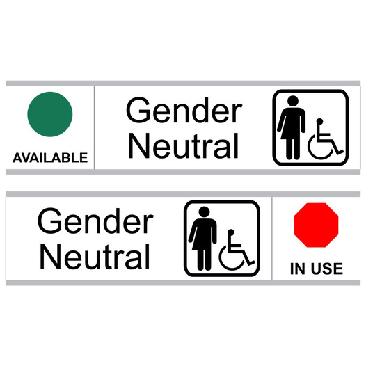 White Gender Neutral (Available/In Use) Sliding Engraved Sign EGRE-25519-SYM-SLIDE_Black_on_White