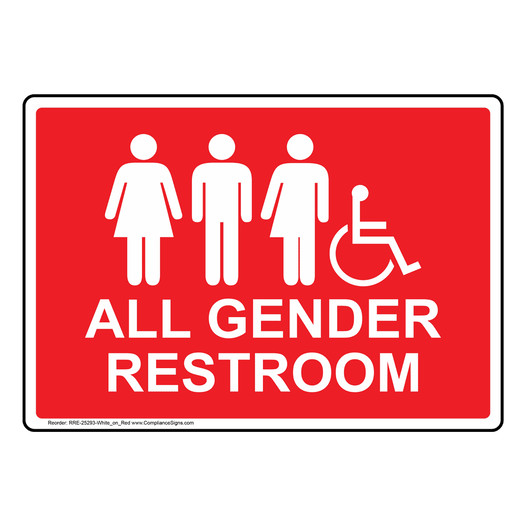 Red Accessible ALL GENDER RESTROOM Sign With Symbol RRE-25293-White_on_Red