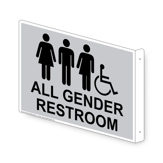 Projection-Mount Silver Accessible ALL GENDER RESTROOM Sign With Symbol RRE-25293Proj-Black_on_Silver