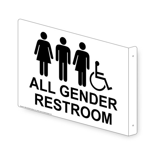 Projection-Mount White Accessible ALL GENDER RESTROOM Sign With Symbol RRE-25293Proj-Black_on_White
