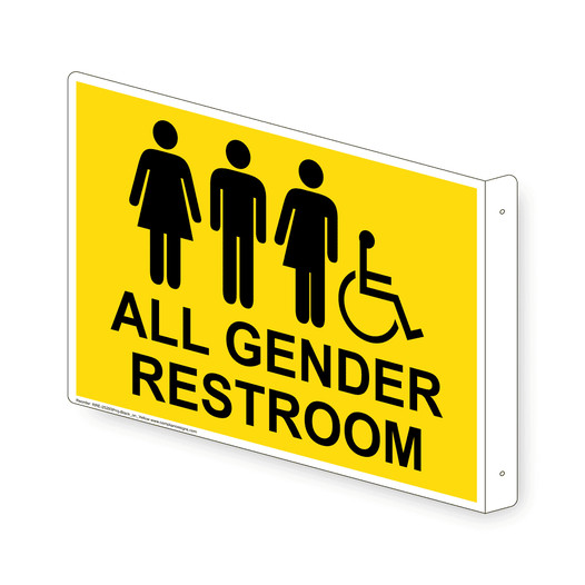 Projection-Mount Yellow Accessible ALL GENDER RESTROOM Sign With Symbol RRE-25293Proj-Black_on_Yellow