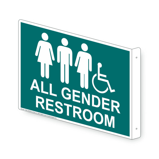 Projection-Mount Bahama Blue Accessible ALL GENDER RESTROOM Sign With Symbol RRE-25293Proj-White_on_BahamaBlue
