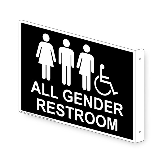 Projection-Mount Black Accessible ALL GENDER RESTROOM Sign With Symbol