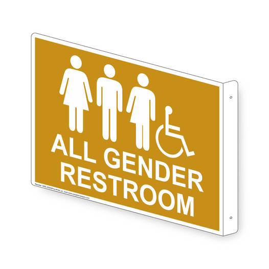 Projection-Mount Gold Accessible ALL GENDER RESTROOM Sign With Symbol RRE-25293Proj-White_on_Gold