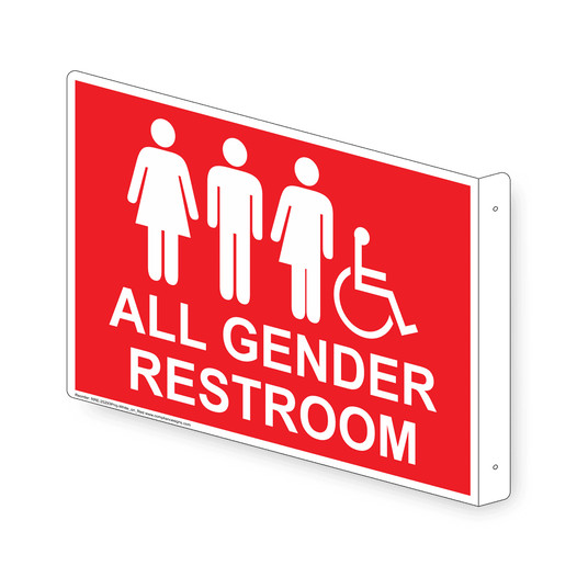 Projection-Mount Red Accessible ALL GENDER RESTROOM Sign With Symbol RRE-25293Proj-White_on_Red